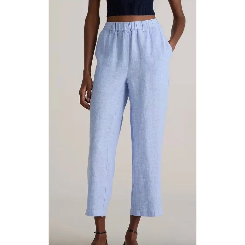 Quince 100% European Linen Pants Women's Medium Blue Straight Leg Pockets